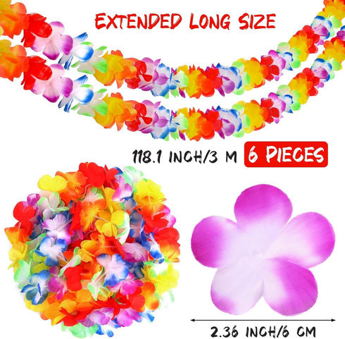 Aneco 6 Pack Colorful Hawaiian Luau Tropical Flower Lei Garland Party Decorations Hawaiian Tropical Party Supplies,10 Feet Each...