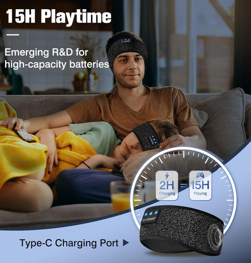 Bluetooth Headphones Headband,Reflective Black Headband Headphones Wireless,High Visibility Bluetooth 5.4 Over Ear Headphones Cooling Headband for...