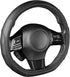 Motor Trend Stealth D-Shaped Steering Wheel Cover - Premium Flat Bottom Car Steering Wheel Cover, Black Faux Leather Sterring Wheel Cover, Standar...