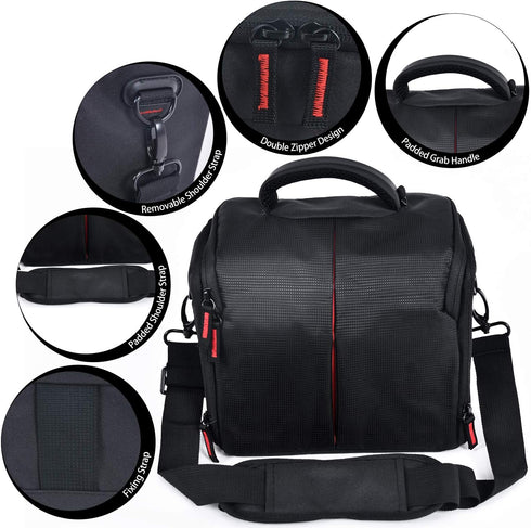 FOSOTO Camera Case Bag Compatible for Nikon D3300 D3400 D5300 D5500 D5600 D7200 D7100 D500 D90 D60 D750 D810 D610,Canon EOS Rebel T5i T6 T7i XT SL...