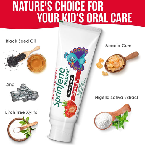 Sprinjene Kids Toothpaste Strawberry Toothpaste for Kids Patented Natural SLS Free Fluoride Free Toothpaste Kids Toothpaste No Fluoride Pack of 1 ...