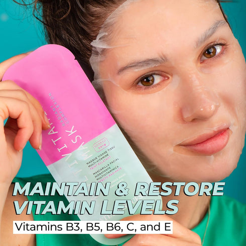 Vitamasques Multivitamin Face Mask, 8-Pack - Hydrating and Nourishing for Radiant Skin, Provides Vitamins B, C & E...