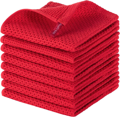 joybest Cotton Kitchen Dish Cloths, 8-Pack Waffle Weave Ultra Soft Absorbent Dish Towels Washcloths Quick Drying Dish Rags, 12x12 Inches, Red...