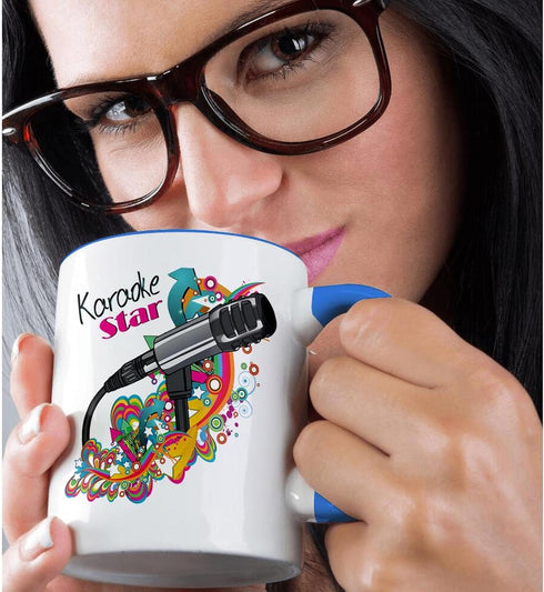 3dRose (mug_115368_6) Karaoke Star Singer Mondern Colorful Pop Art Vector Mic Microphone - Two Tone Blue Mug, 11oz...