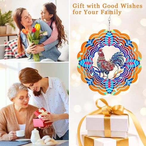 Rooster Metal Wind Spinners, Hanging Wind Spinners Outdoor,Stainless Steel Waterproof Wind Spinner, 12 Inch 3D Garden Art Decoration for Christmas...