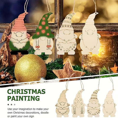32 Pcs Gnome Wooden Hanging Ornaments, Unfinished Wood Cutouts Slices Elf Paintable Christmas Ornaments with Rope for Various Festivals DIY Craft ...