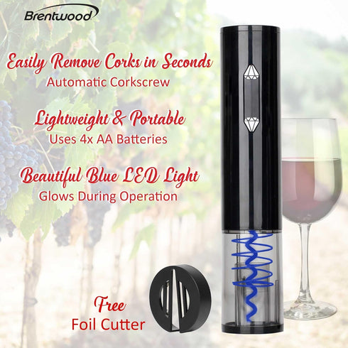 BRENTWOOD WA-2004BK Portable Wine Opener with Foil Cutter, fits most bottles, Black...