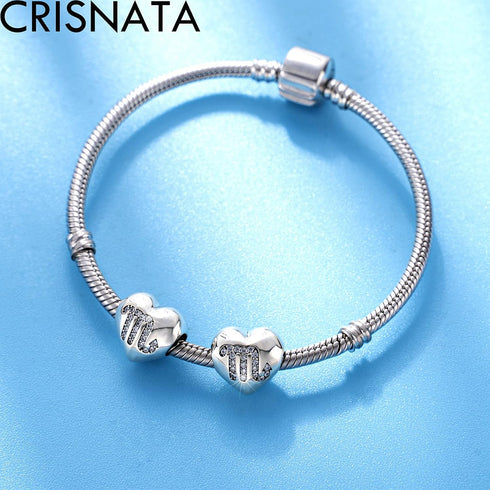 12 Zodiac Signs with Clear CZ Heart Charms, 925 Sterling Silver Constellation Beads, fits European Birthday Bracelet, Gifts for Family/Lover/Frien...
