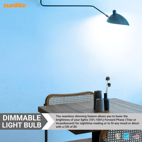 Sunlite LED A19 Light Bulb, 6 Watts (40 Watt Equivalent), 480 Lumens, 120 Volts, Dimmable, Medium E26 Base, Energy Star, UL Listed, RoHS, 6500K Da...