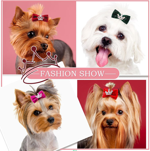 Dog Hair Crown Bows with Clips for Small Dogs, Bulk 20pcs Cute Handmade Pet Dog Bows Girl Clips, Puppy Yorkie Dog Hair Grooming Bowknot Alligator ...