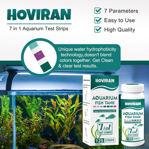 7 in 1 Aquarium Test Strips, 125 Count Fish Tank Test Strips for Freshwater Saltwater Pond, Water Testing Kit Aquarium for Chlorine, Total Hardnes...