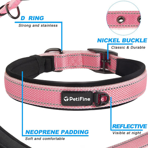 PetiFine Neoprene Padded Dog Collar, Heavy Duty Comfort Dog Collar with Durable Metal Buckle, Reflective Adjustable Belt Buckle Dog Collars for Sm...