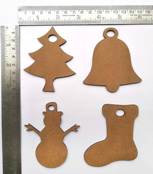 DIY MDF Laser Cutout of Xmas Decorations/Tree Ornaments/Snowman/Bells/Socks for Christmas - Set of 20...