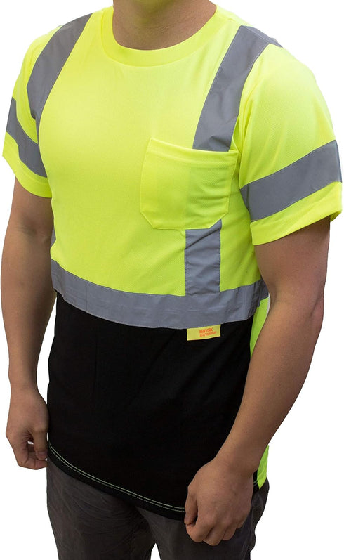 BFS8512 Class 3 High Visible Short Sleeve Black Bottom Safety T-Shirts with 2 Inch Replective Tape (Green, 2XL)...