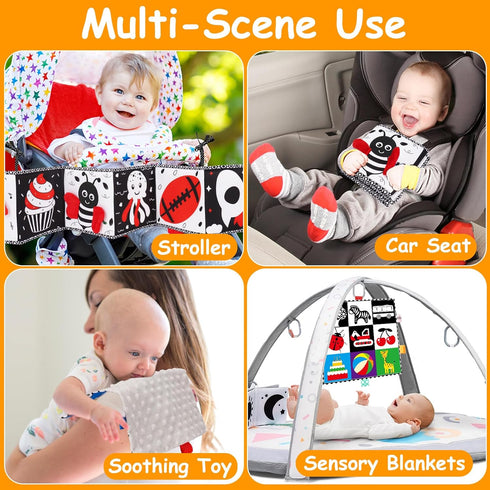 2 PCS Black and White High Contrast Baby Toys 0-6 Months Soft Crinkle Book for Early Education Montessori Sensory Toys for Newborn Brain Developme...