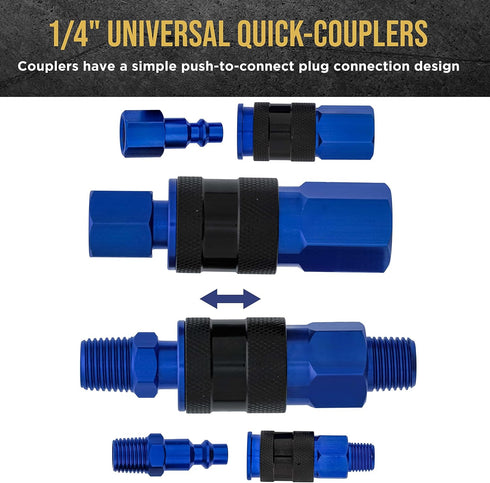 Master Elite Series 7 Piece Air Hose Fittings Set Kit - 2 Universal Air Couplers & 5 I/M Industrial Type Plugs, 1/4" NPT Male & Female Threads - A...
