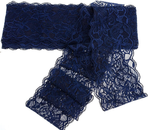 ATRBB 10 Yards 3 Inch Wide Elastic Lace Trim Floral Pattern Lace Ribbon for Garment,Crafts and Gift Wrapping (Navy)...
