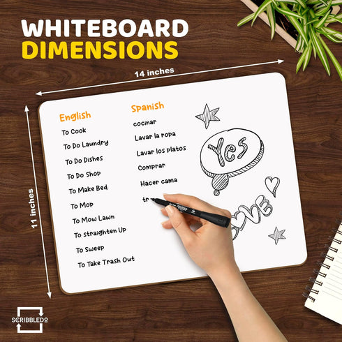 Scribbledo White Board Dry Erase Board 11"x14” Mini Double Sided Personal Whiteboard Board Dry Erase Lapboard Handheld Personal White Boards for S...