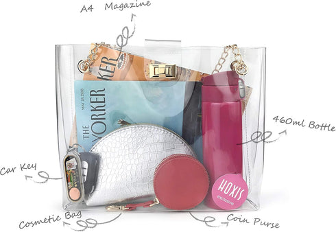 Multifunction Clear Chain Tote with Turn Lock Womens Shoulder Handbag...