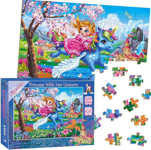 Puzzles for Kids Ages 4-8 Kids Puzzles Ages 6-8 Princess with Her Unicorn 100 Pieces Puzzle Toddler Children Learning Educational Game for Girl an...