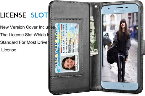 Tekcoo Galaxy J7 2018/Aero/Top/Crown/Aura/Refine/Eon Flip Case, PU Leather, ID Card Slots, Kickstand, Black...