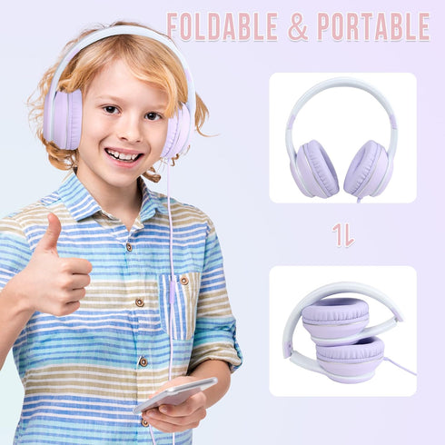 rockpapa L22 Wired Headphones for Kids Girls Boys Women with Microphone, Foldable Stereo 3.5mm Corded Headphones for School Classroom Chromebooks ...