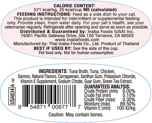 INABA Twins for Cats, Shredded Chicken & Broth Gelée Side Dish/Topper Cups with Green Tea Extract, 1.23 Ounces per Serving, 12 Servings, Tuna & Ch...