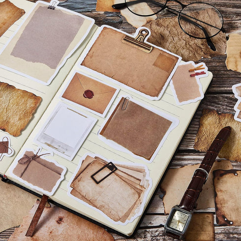 Zonon 90 Pieces Vintage Scrapbook Paper Stickers, Antique Looking Aged Paper Classic Old Writing Sticker for Scrapbook, Notebook, Journal, 2 Style...