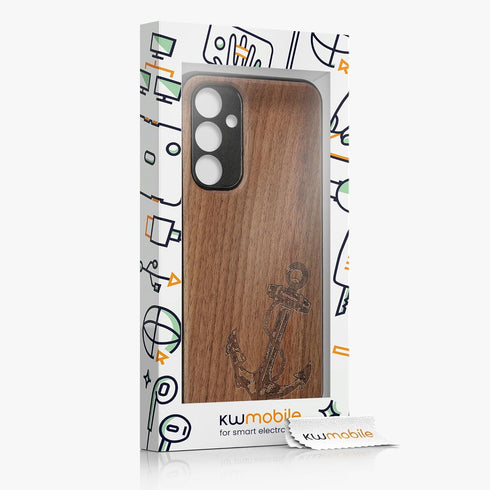 kwmobile Wood Case Compatible with Samsung Galaxy A54 5G Case - Cover - Vintage Anchor Dark Brown...