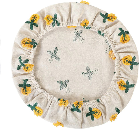 Reusable Bowl Covers for Bread Proofing Baking Embroidered Daisy Linen Cotton Cloth Fabric Washable with Elastic Cover for Food Fruit Salad Eco-fr...