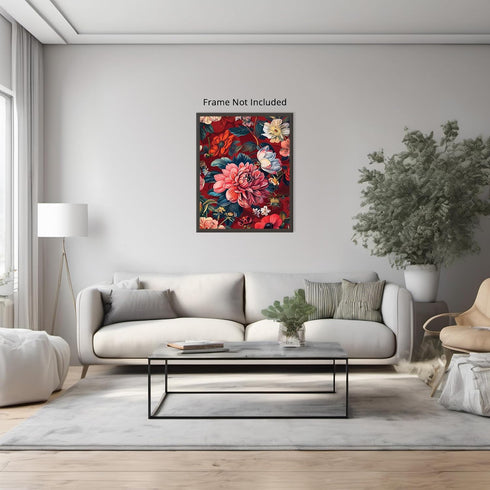 Posterizer 1 pcs-bright blush pink red flowers-retro red background-Floral & Botanical Art-Abstract & Modern Art-Decor for Home & Office- UNFRAMED...