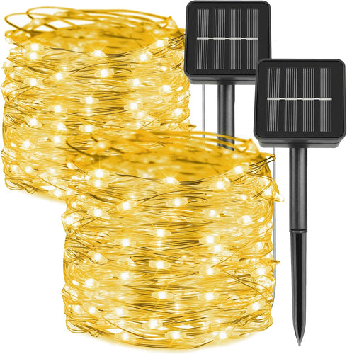 kemooie 2 Packs Solar String Lights, Total 200 LED 66FT 8 Twinkle Modes Warm White Solar Powered Fairy Lights, Waterproof for Outdoor, Tree, Garde...
