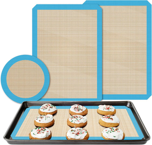 UBeesize 3 Pack Silicone Baking Mats, Non-Stick Oven Liners, Reusable Food Safe Cookie Sheets For Baking, Warp Resistant & Heavy Duty Bakeware Mat...