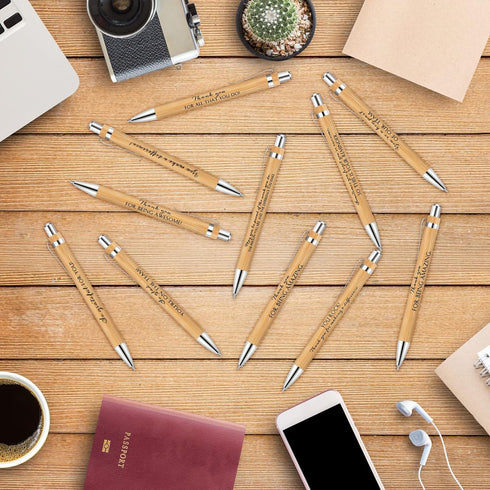 30 Pcs Inspirational Bamboo Pen Thank You Wood Bamboo Pen Employee Appreciation Motivational Quote Ballpoint Pen for Women Men Office Teacher Volu...