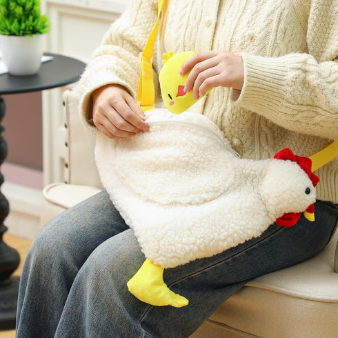 3 Pcs Cartoon Fluffy Chicken Bag Include 2 Pcs Cute Chicken Wallet Zipper Chicken Purse 1 Pcs Crossbody Chicken Plush Shoulder Bag Rooster Bag wit...