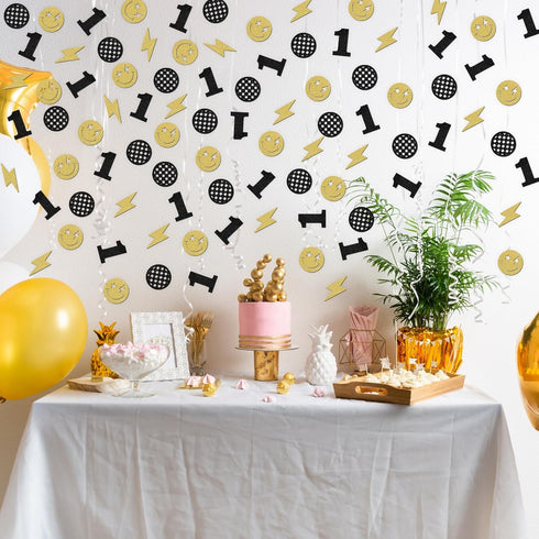 120pcs One Happy Dude Confetti Smile Face Checkered Lightning Table Decorations Boys 1st Birthday Party Baby Shower Hippie Party Supplies for DIY ...