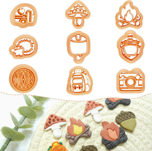 Puocaon Camping Polymer Clay Cutters - 9 Pcs Camping Theme Clay Cutters for Polymer Clay Jewelry, Mushroom Compass Clay Jewelry Cutter, Camping Fi...