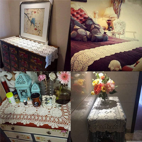 Damanni Rectangular Cotton Handmade Crochet Lace Table Runner Doilies Table Dresser Scarf Décor,16 Inch by 47 Inch?Beige...