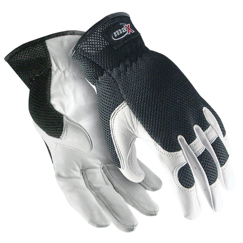 Galeton 9120051-L Max Extra Goatskin Palm Mesh Back Utility Work Gloves with Slip-On Cuff, Large, White/Black...