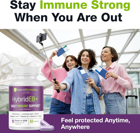 HybridEB Sambucus Elderberry Immune Support with Vitamin C, Zinc, Vitamin D3 - Antioxidant & Immunity Supplement, 1 Month Supply - 9 in 1 Black El...