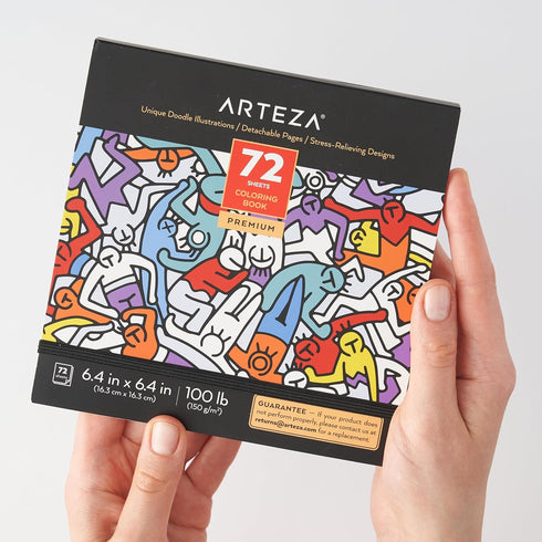ARTEZA Adult Coloring Book, Doodle Designs, 72 Sheets, 6.4x6.4 Inches Coloring Pages, 100 lb Paper...
