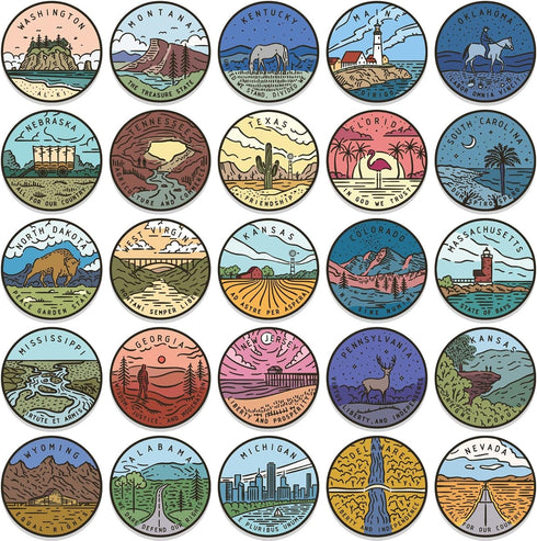 USA States Stickers,Travel Landscape Decals,50Pcs Luggage Stickers Pack,Funimost Vinyl Waterproof Adventure Stickers for Water Bottle Laptop (Stat...
