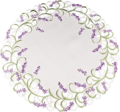 Linens, Art and Things Embroidered Purple Lavender Lilac on Ivory Large Doily, Small Tablecloth (24 Inch Round)...