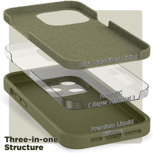 SURPHY Designed for iPhone 14 Pro Max Case with Screen Protector, (with Camera Protection + Soft Microfiber Lining) Liquid Silicone Phone Case, Kh...