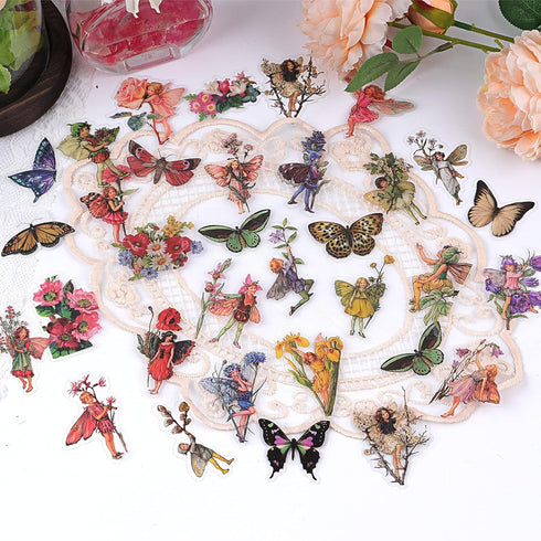 Dizdkizd Vintage Flower Fairy Sticker Set (360 Pieces), Transparent Aesthetics Journaling Stickers for Scrapbooking, Card Making, Envelopes...