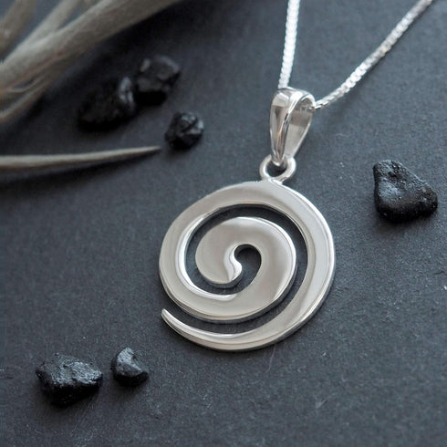 Hawaiian Silver Jewelry Pendant Necklace – 18 Inch Sterling Silver Maori Koru Spiral Necklace – Comfortable and Lightweight Wave Necklace for Wome...