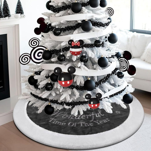 yuboo Gray Christmas Tree Skirt, 36" Faux Fur Pencil Tree Skirt Rug with White Embroidered Snowflakes for 5-6 ft Christmas Tree for Grey Christmas...