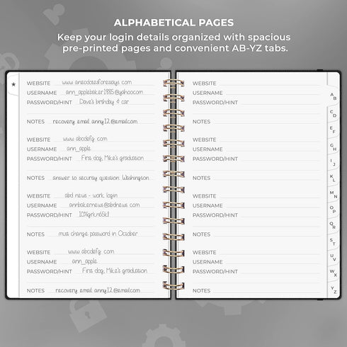 Clever Fox Password Book Spiral – Internet Address & Password Organizer with Laminated Alphabetical Tabs – Password Keeper Journal – Hardcover, Me...