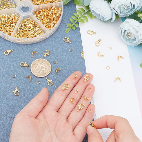 PH PandaHall 500pcs Jewelry Making Accessory Set 200pcs 4mm 21 Guage Open Jump Ring 100pcs 12x6mm Lobster Claw Clasp 200pcs 7mm Bead Tips Knot Cov...