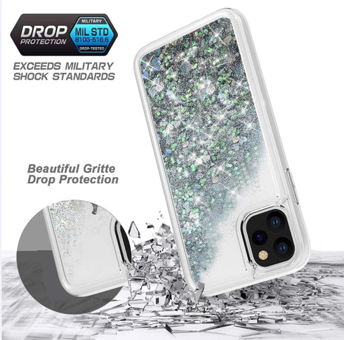 for iPhone 11 Pro Max Case, Double Layer Design Bling Flowing Liquid Floating Sparkle Colorful Glitter Waterfall TPU Protective Phone Case for iPh...